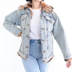 BDG Denim Jacket with Faux Fur Trim and Lining Trucker Jacket Size X-S TP P